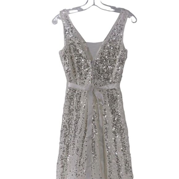 Say Yes To The Dress Prom TLC White Wedding A Line Sequin V Neck Formal Size 3/4 - Picture 4 of 10